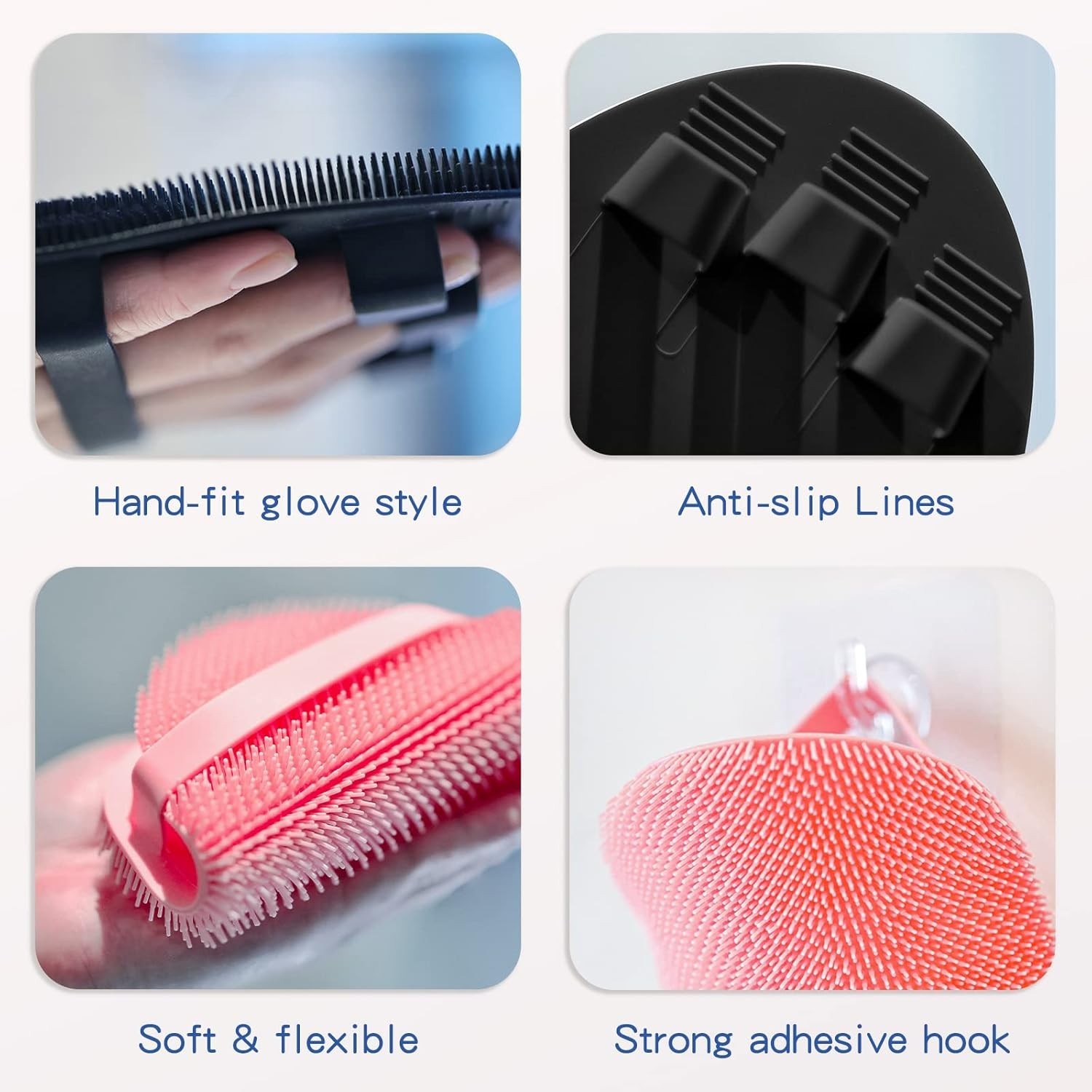 Manmihealth Silicone Back Scrubber(Thick Bristles) & Soft Bath Glove Set