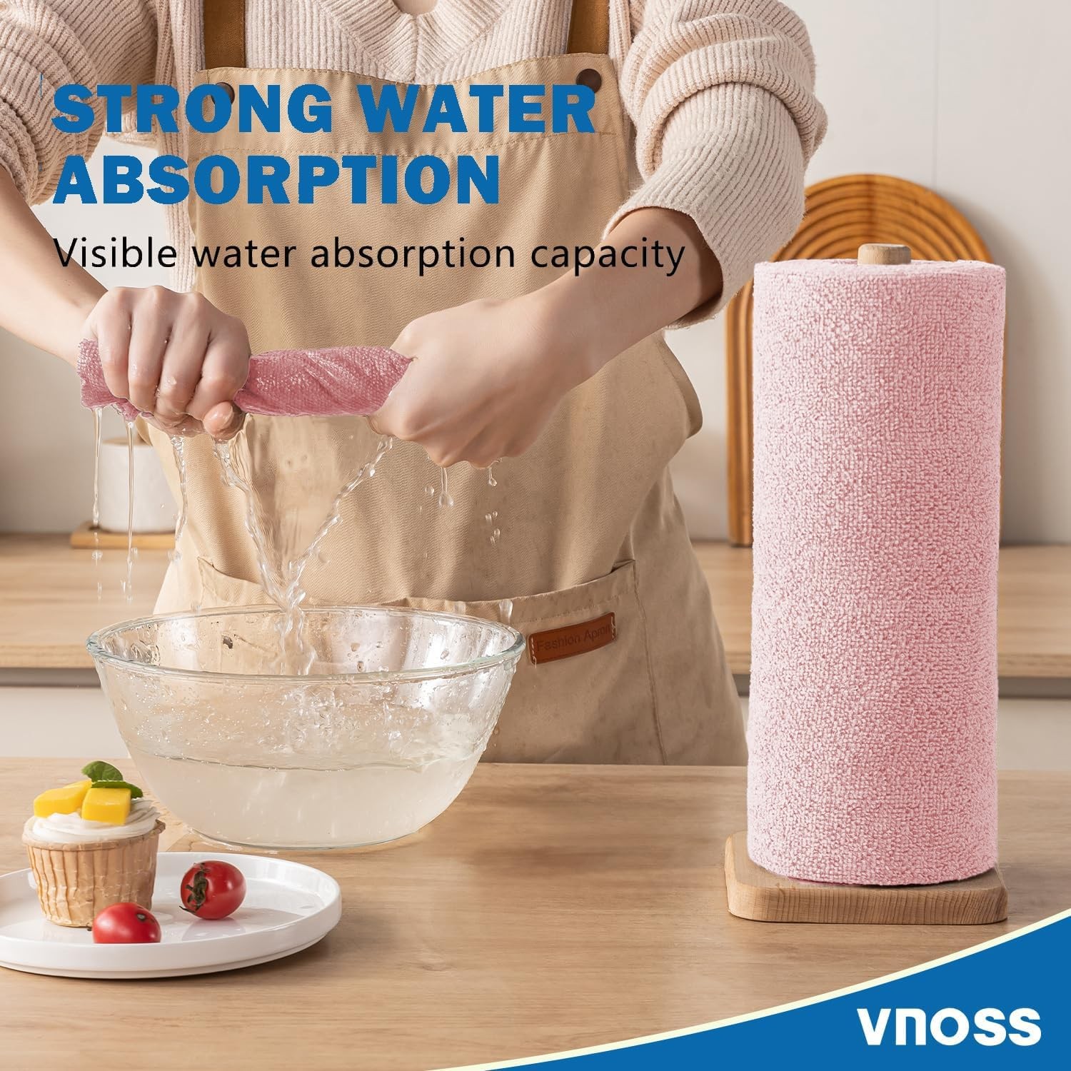 Vnoss 55 Pack Microfiber Cleaning Cloth Roll, Tear Away 9”X11”-55PK, Pink