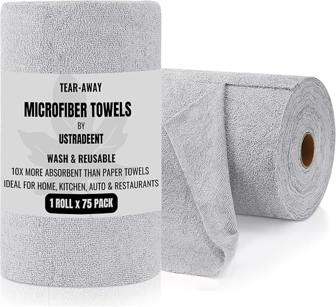 USTRADEENT Microfiber Cleaning Cloth Roll 12×12 Inches All Purpose Clean 75 Pack