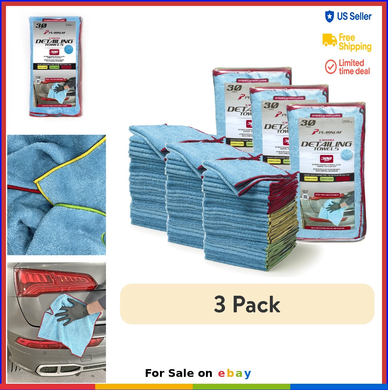 30 Pack Multi-Purpose Microfiber Towels 14×17 Inch XL Car Detailing Glass Lint