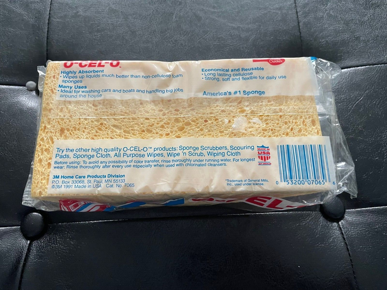NEW 1 piece 1991 O-CEL-O Handy Grip Cellulose SPONGE 7” x 3.7” x 2′
