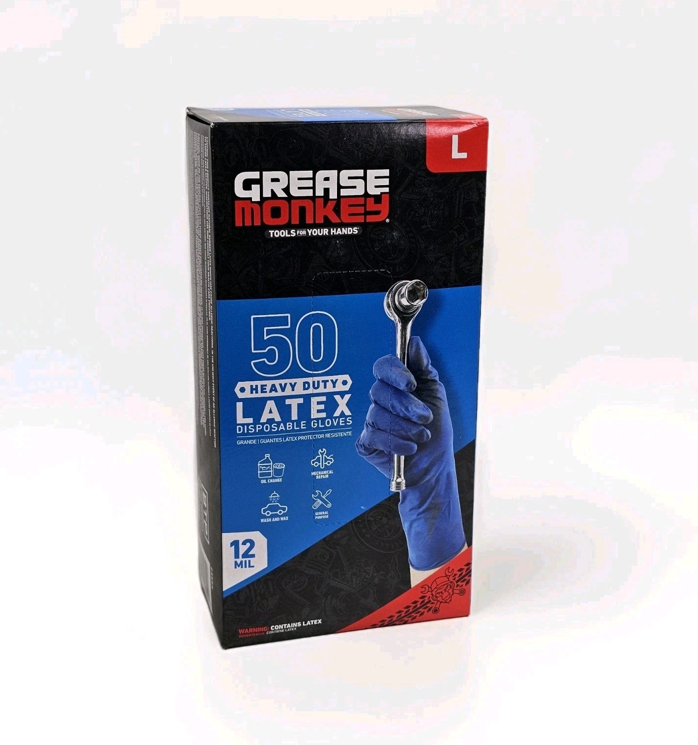GREASE MONKEY LATEX DISPOSABLE Heavy-Duty GLOVES 50 COUNT SIZE LARGE 12 MIL New!