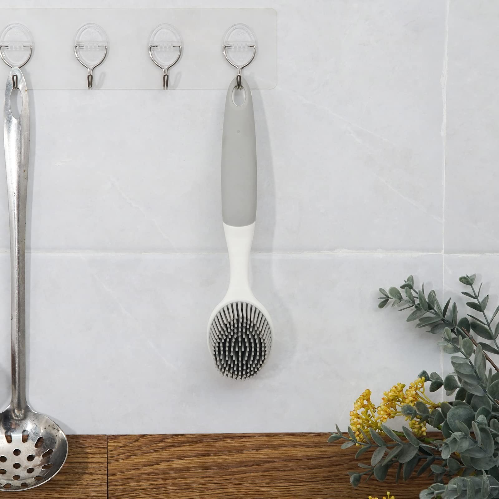 AMORBASE Silicone Dish Scrubber Brush with Scraper Tip for Kitchen Cleaning
