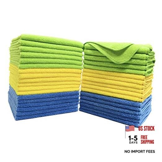 Polyte Premium Microfiber Cleaning Towel,16×16 in 36 Pack Blue,green,yellow