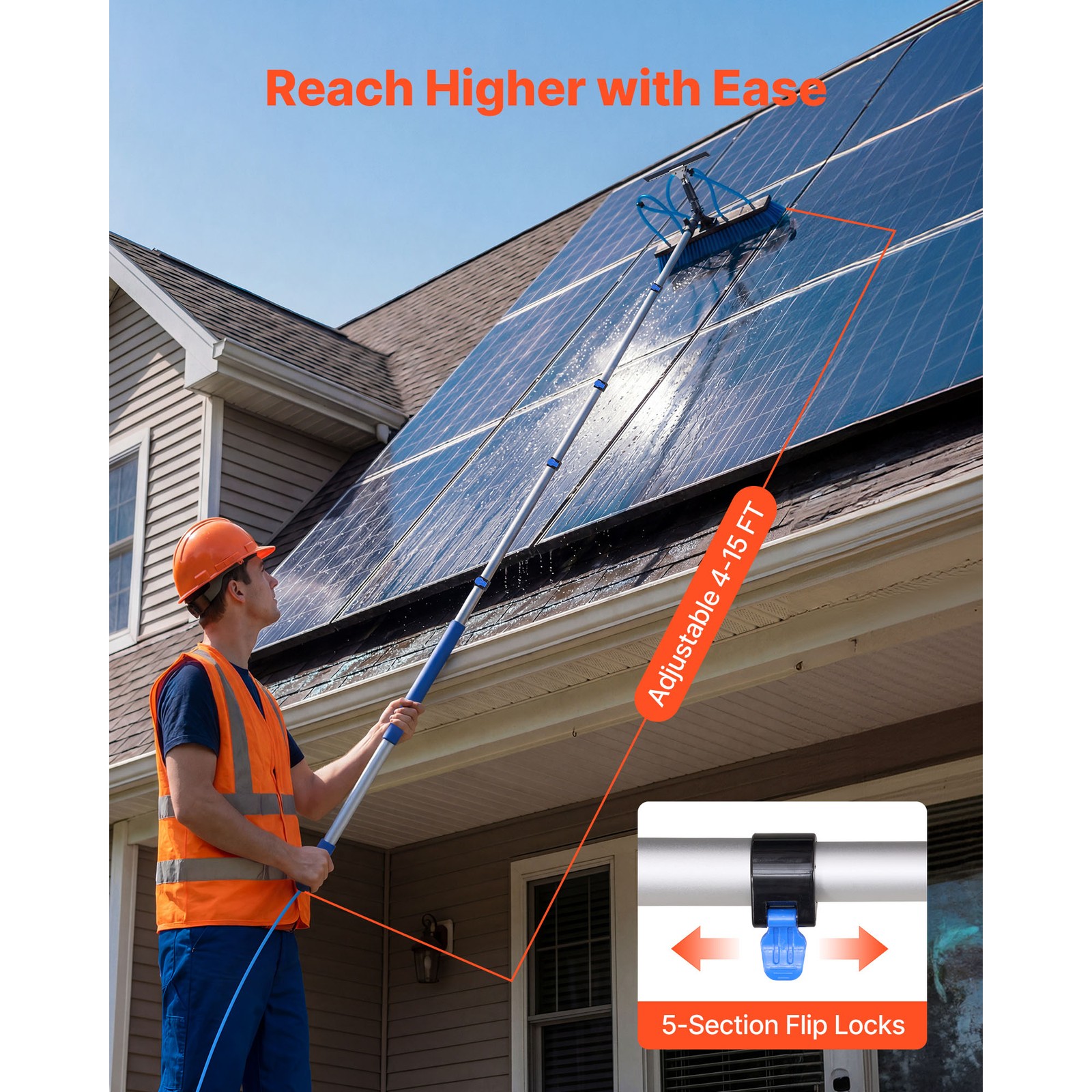 Uimoso Solar Panel Cleaning Kit with 15 ft Water Fed Pole, Brush, and Squeegee