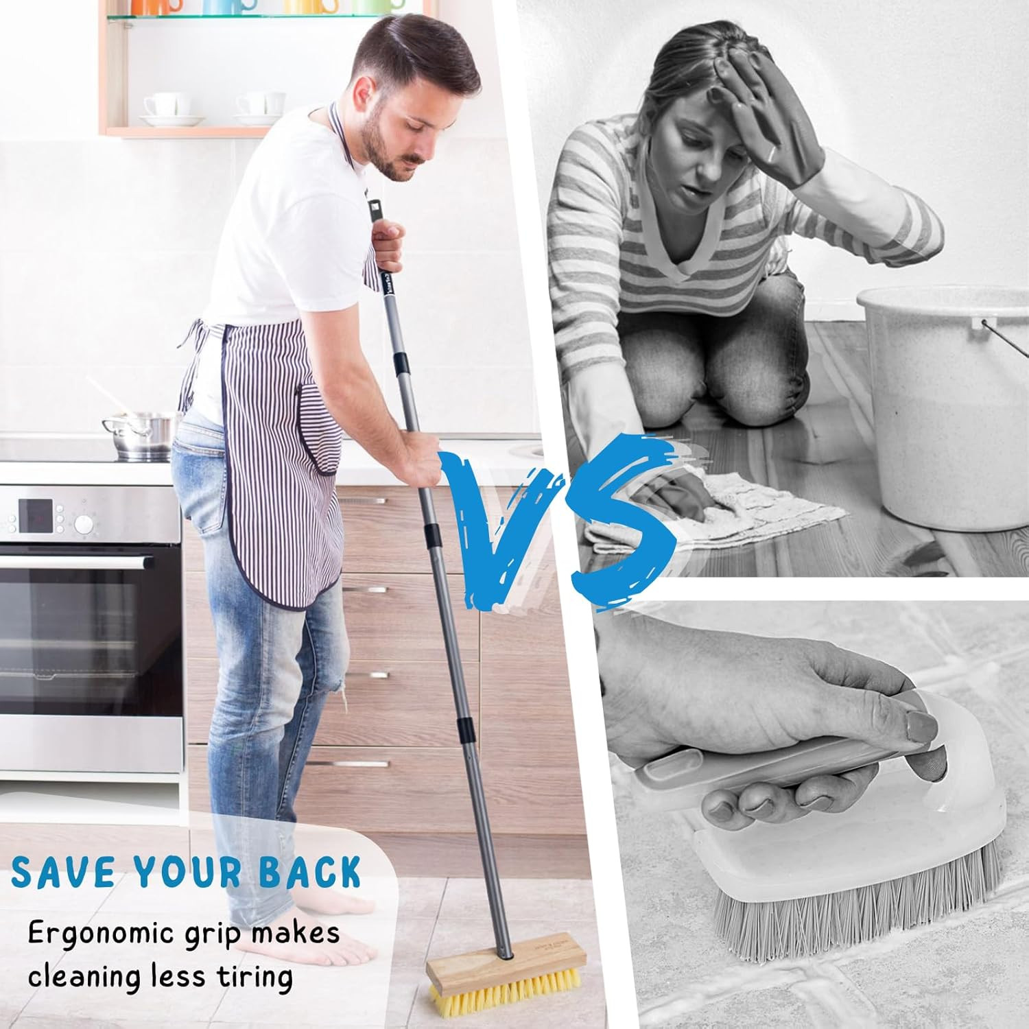 Long Handle Floor Scrub Brush Heavy Duty Stiff Bristle Deck Tile Cleaner