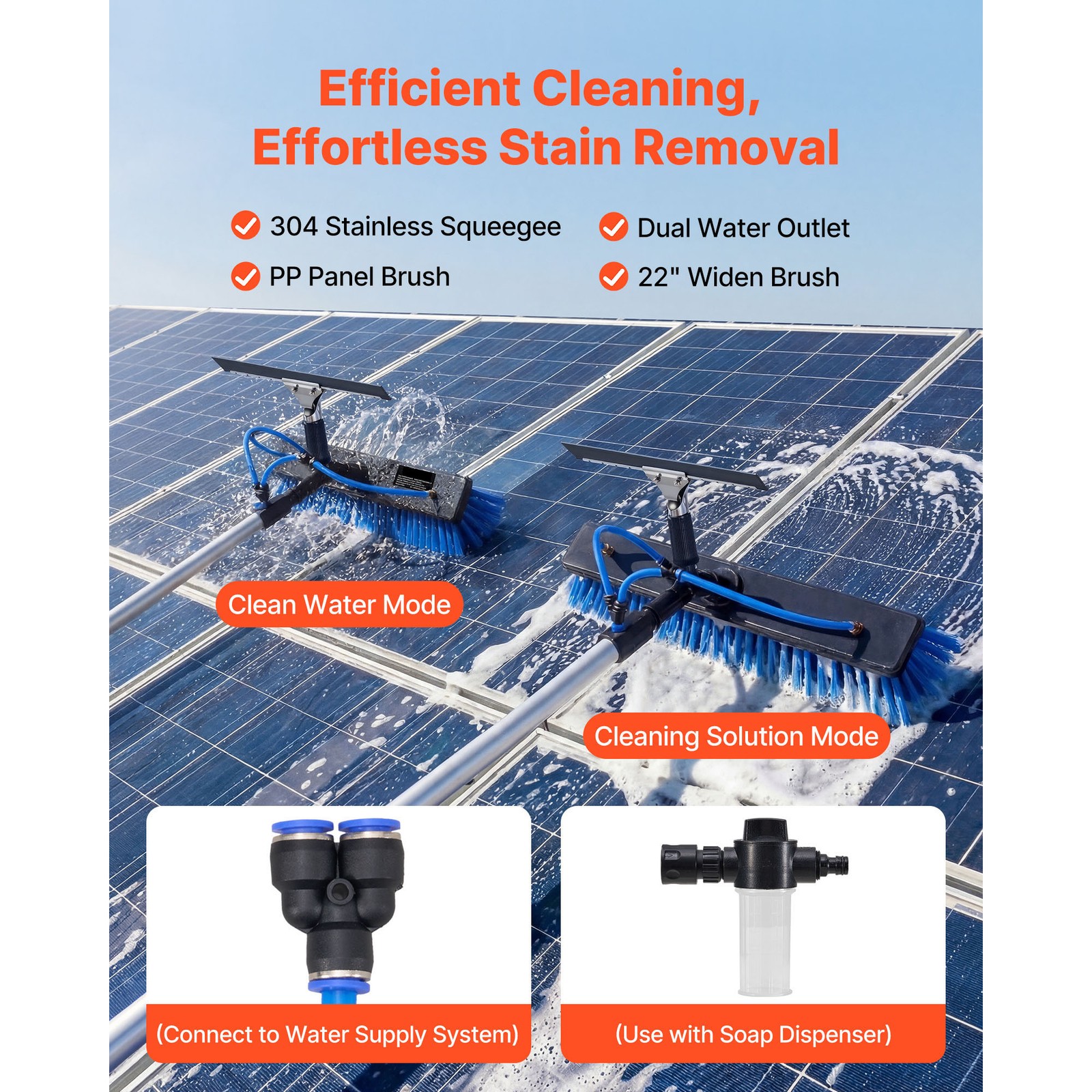 Uimoso Solar Panel Cleaning Kit with 15 ft Water Fed Pole, Brush, and Squeegee