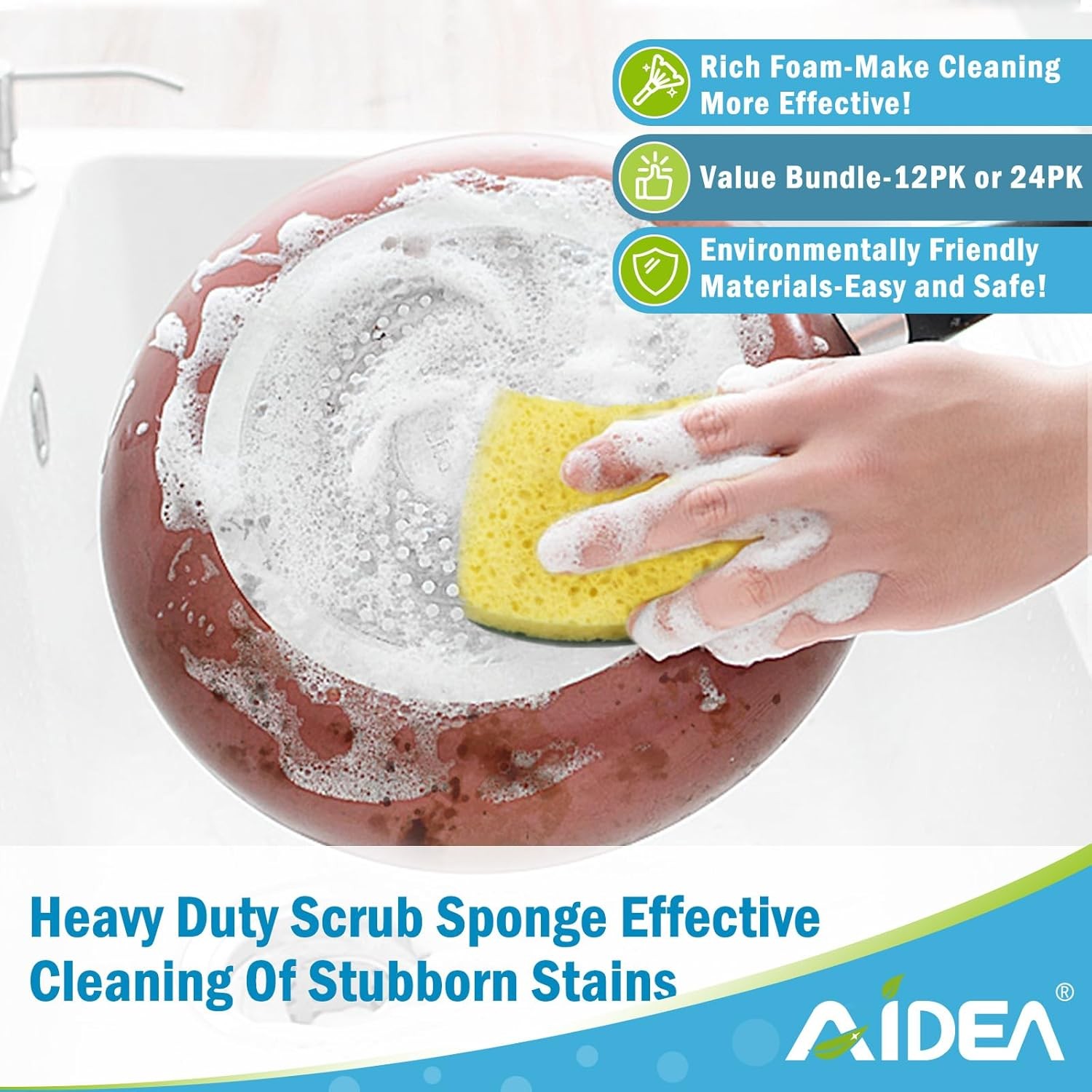 AIDEA Sponges Kitchen, Heavy Duty Scrub Sponge-24Count, Sponges for Dishes, Cell