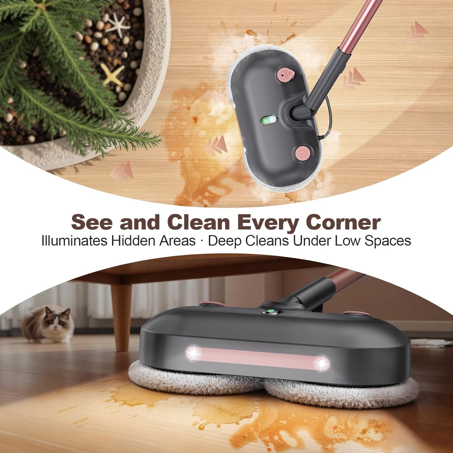 Scrubbing Steam Mop with Rotating Pads,All-in-One Spin Steam Cleaner for Floo…