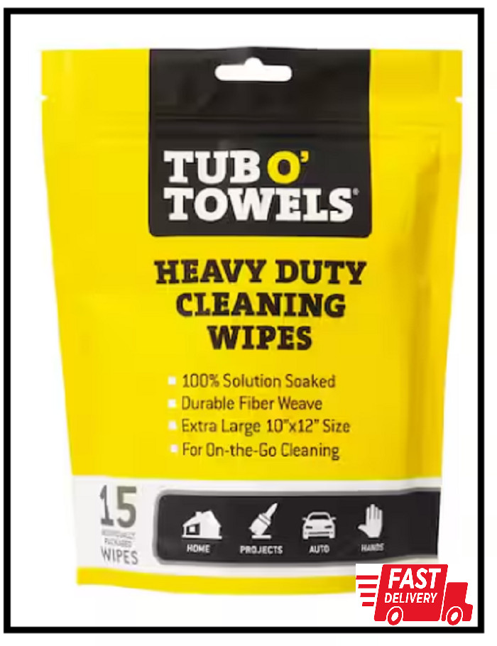Tub O’ Towels Heavy-Duty Cleaning Wipes, Individually Wrapped, 15-Pack Pouch