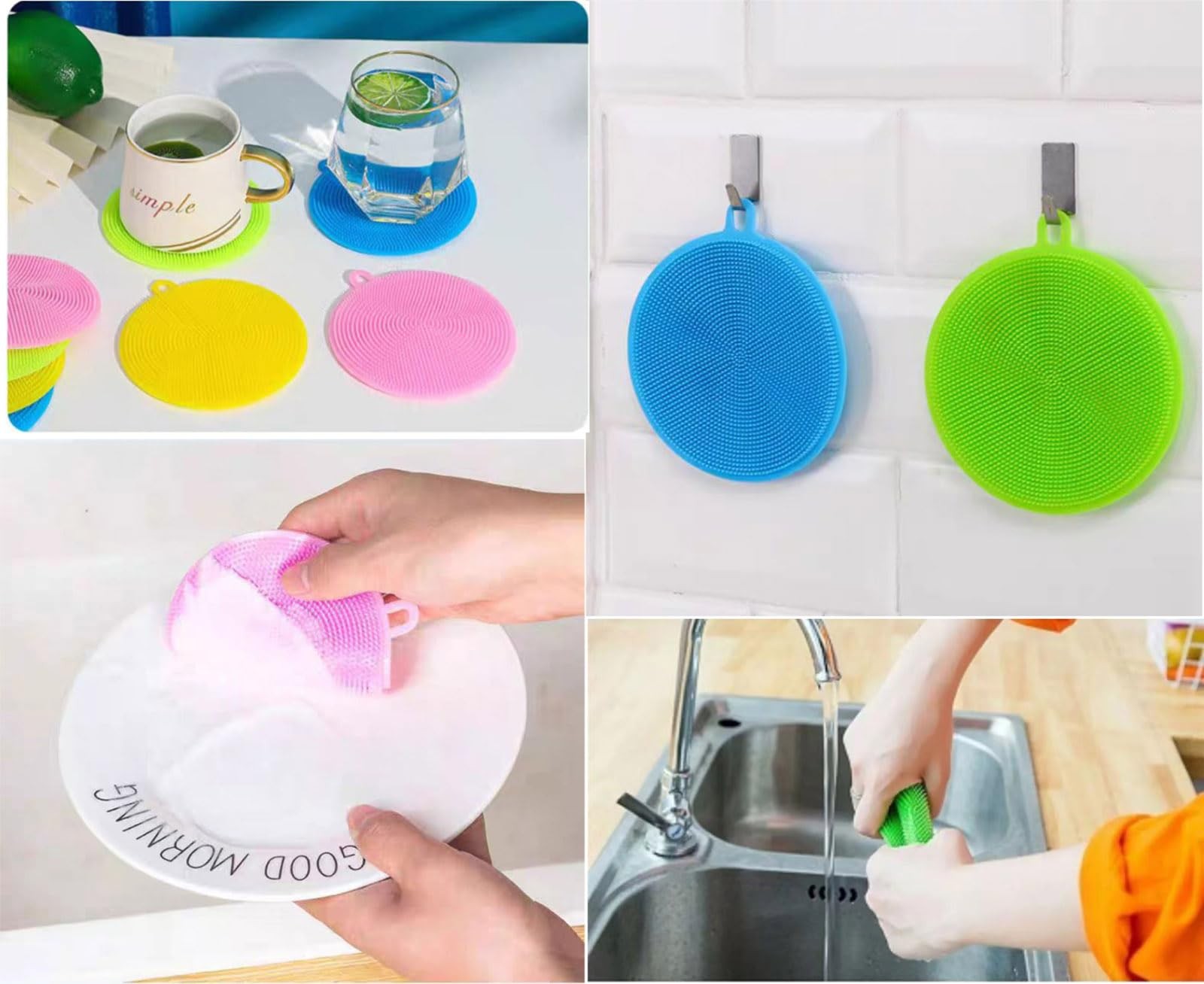 12 Pack Silicone Dish Scrubbers Reusable BPA Free Cleaning Sponges
