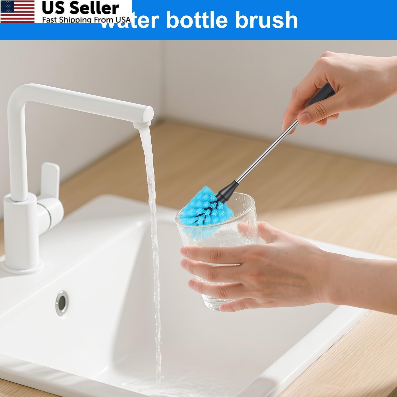 Bottle Brush,15-inch Long, Brush Cleaner, Scrubber, Blue