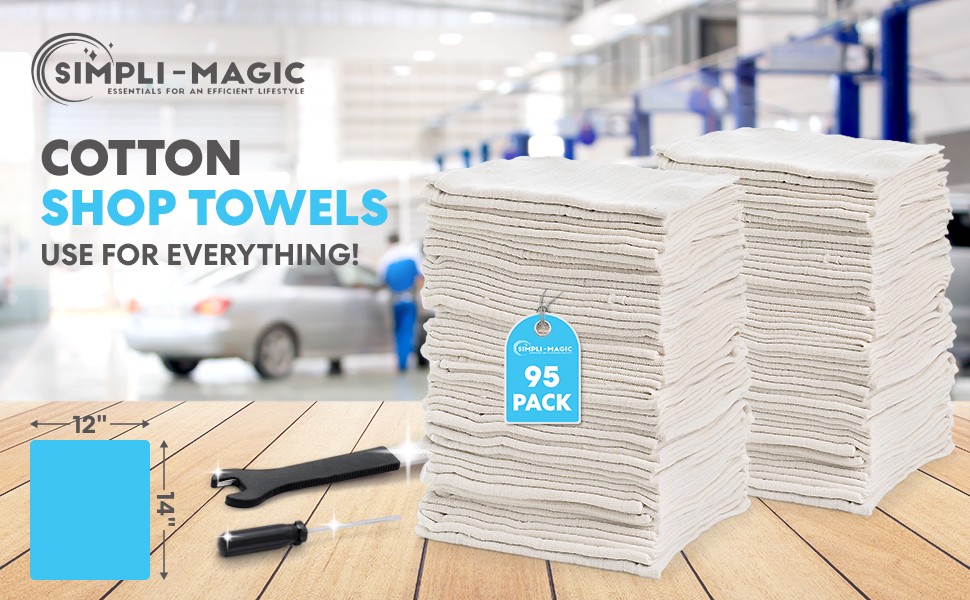 Simpli-Magic Cotton Shop Towels 14″x12″ (100 Pack) – Reusable Cleaning Shop Rags