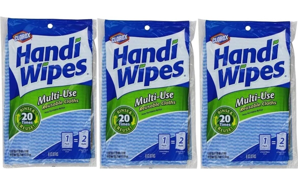 3 packs Clorox Handi Wipes Multi-Use handy Reusable Cloths, 6 Count