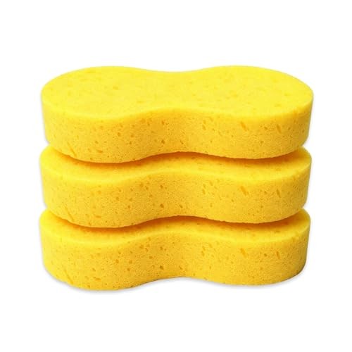 3 PCS Car Wash Sponge, Easy-Grip Large Auto Body Window Cleaning Yellow