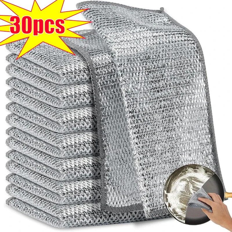 1/30Pcs Multi-Purpose Wire Miracle Cleaning Cloths Metal Steel Wire Rags Kitchen