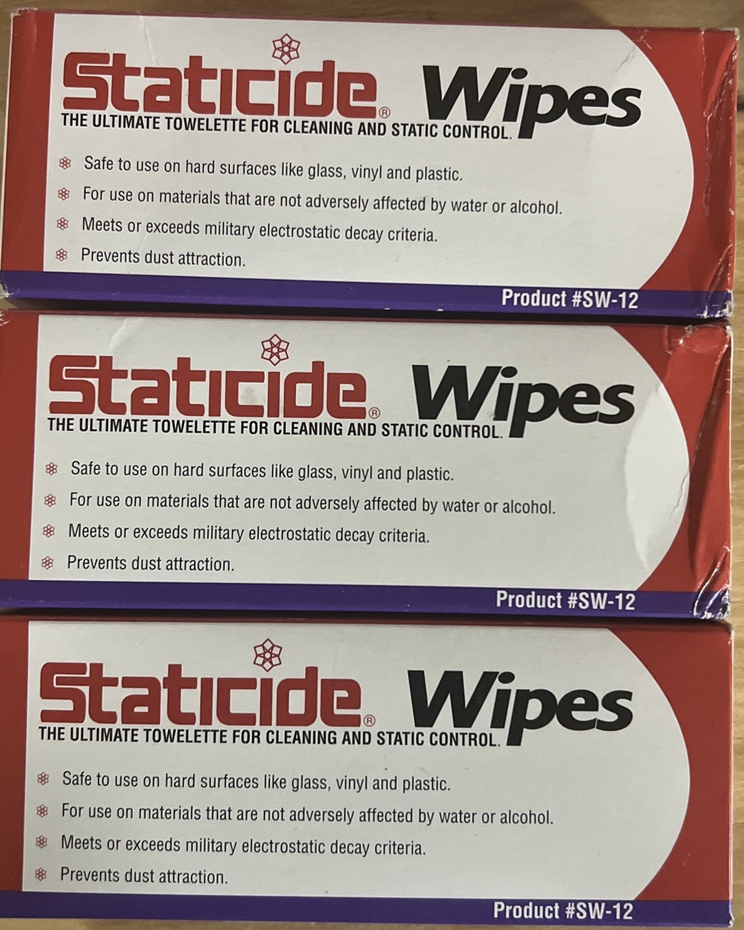 Acl Staticide Wipes Sw12 Anti-Static Wipes 3 Boxes Of 24