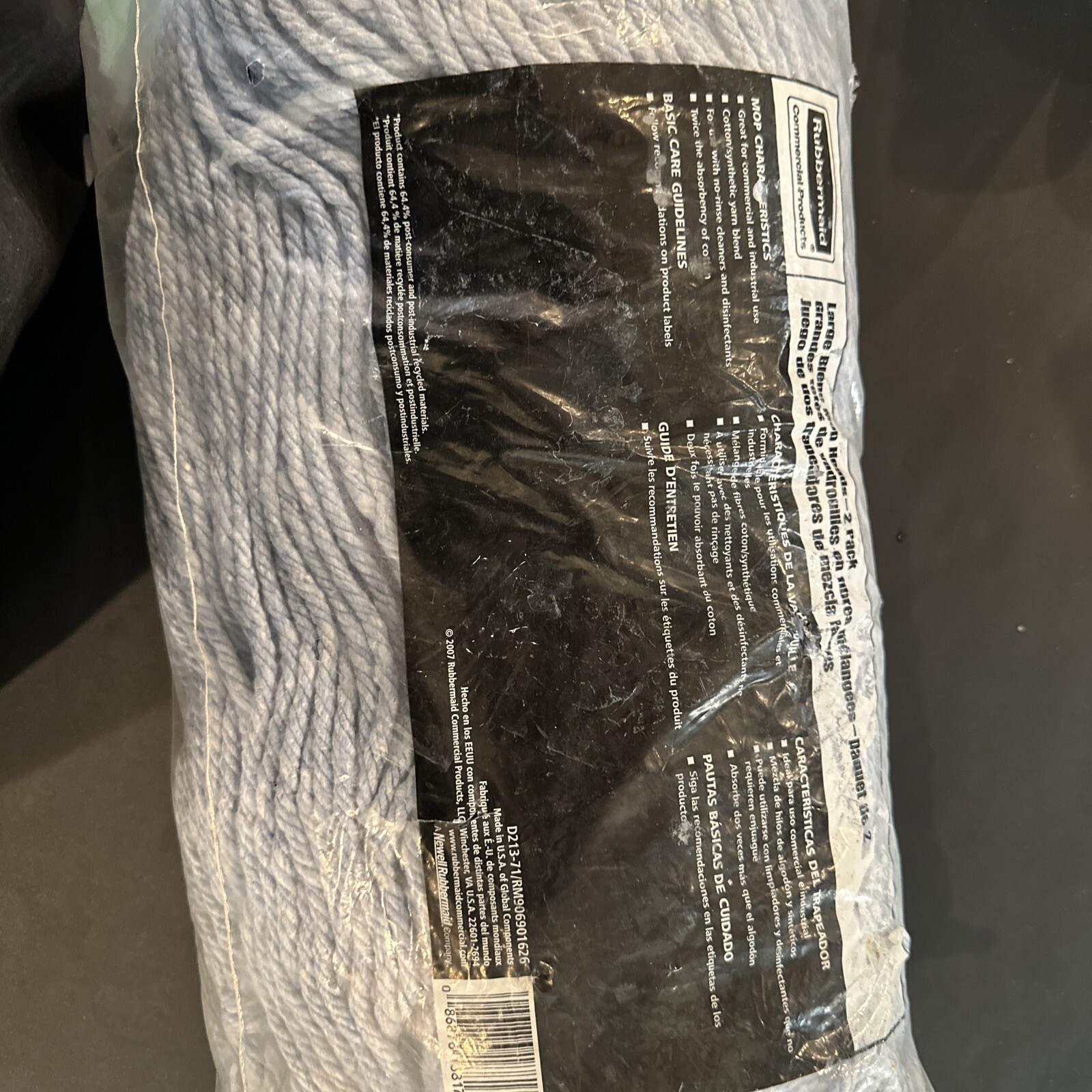 Rubbermaid Cotton Blend Commercial Mop Head Refill Blue Yarn D513-71 (2) pack