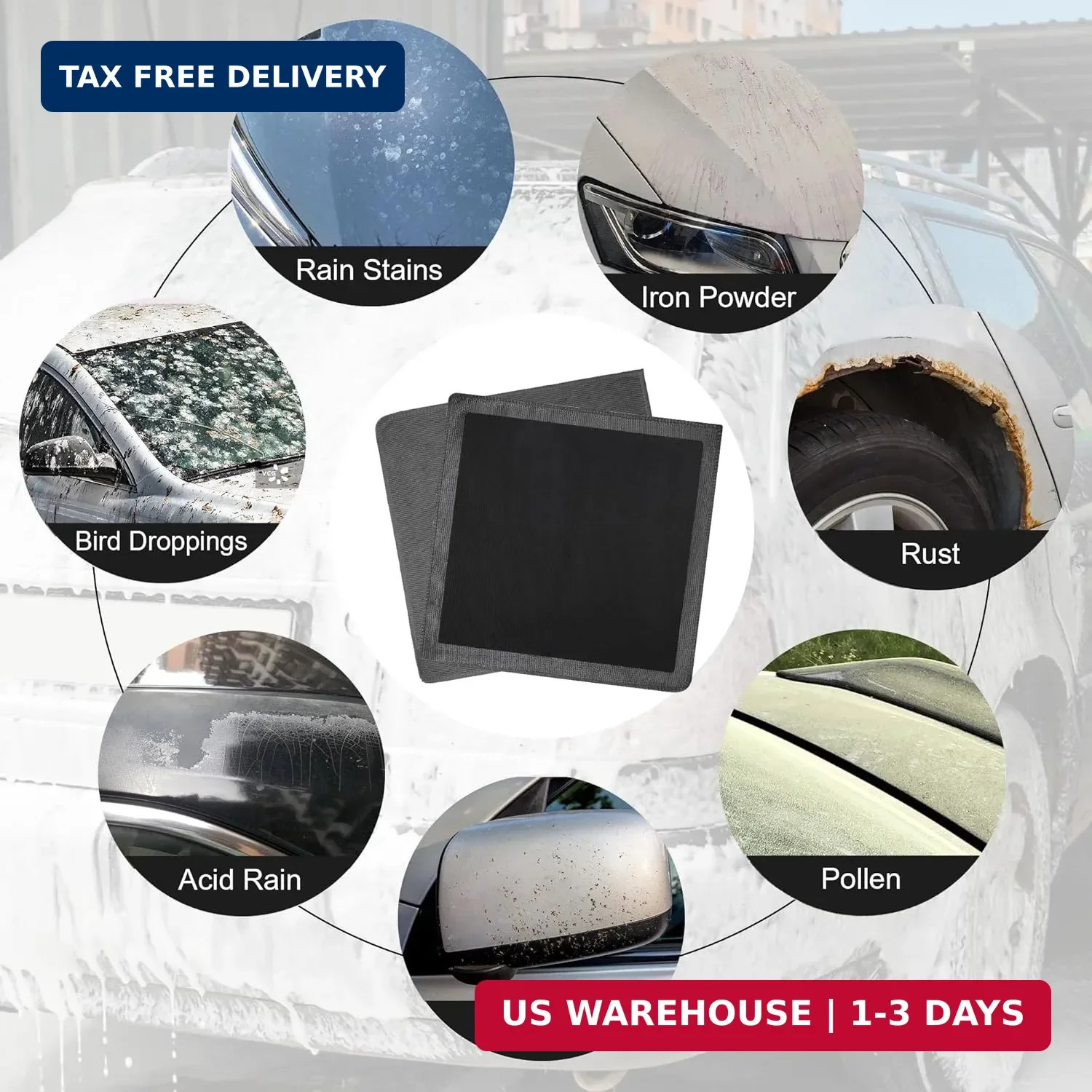 2 Pack Clay Towel 12 x 12 Inch, Gray Clay Bar Towel for Detailing | Clay Deconta