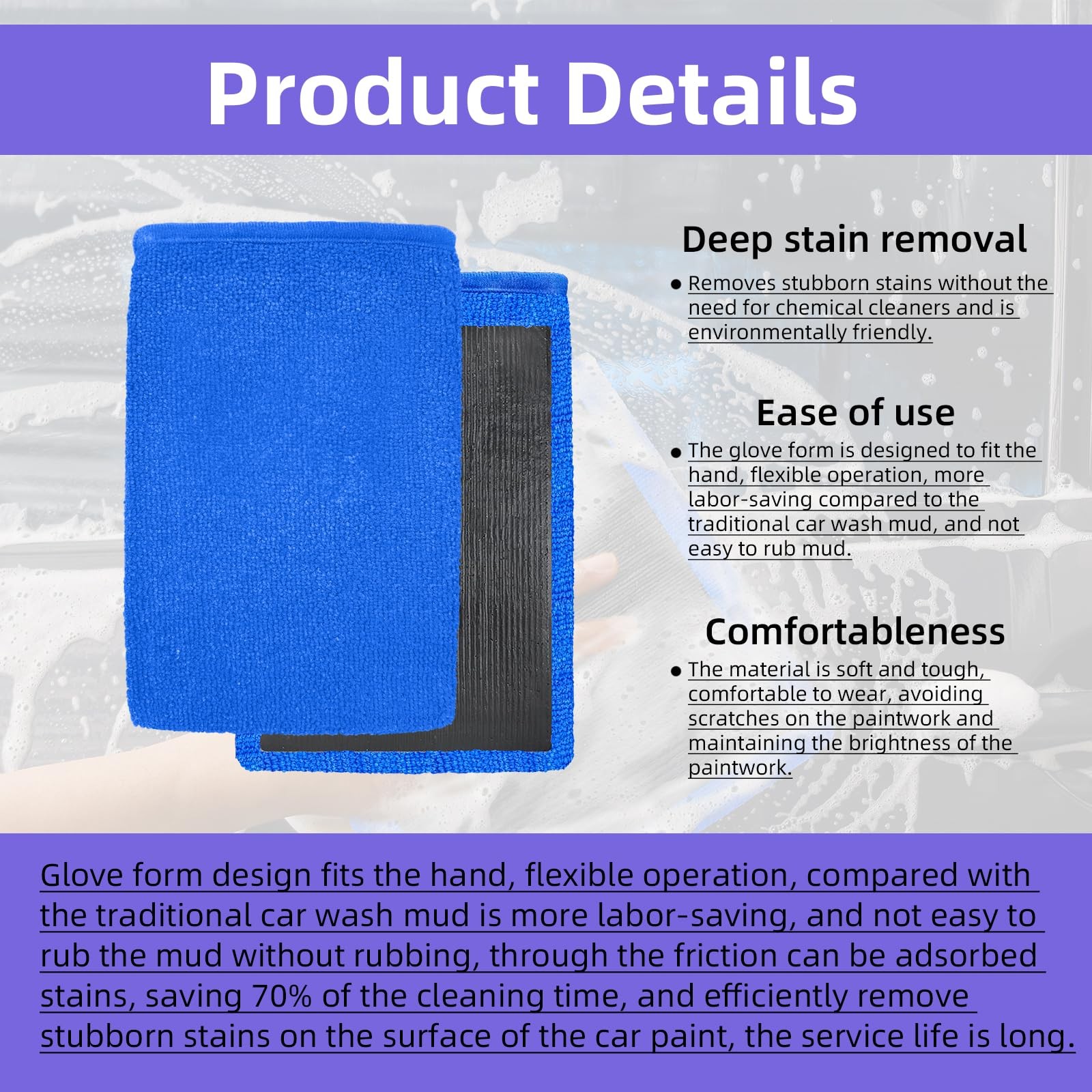 4Pcs Clay Mitt and Towel, Auto Blue 27 x 27 cm / 10.63 x 10.63 inches