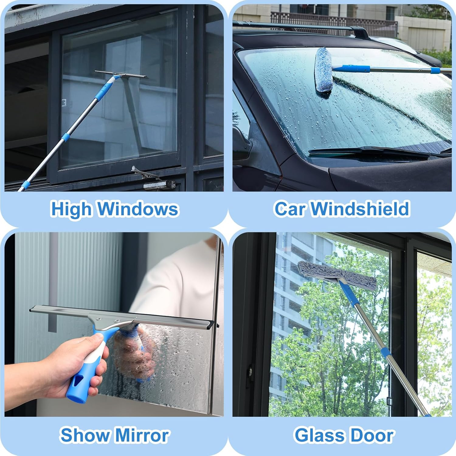 Professional Window Cleaning Kit with Bucket 3 Gallon, 14″ Window Squeegee Micro
