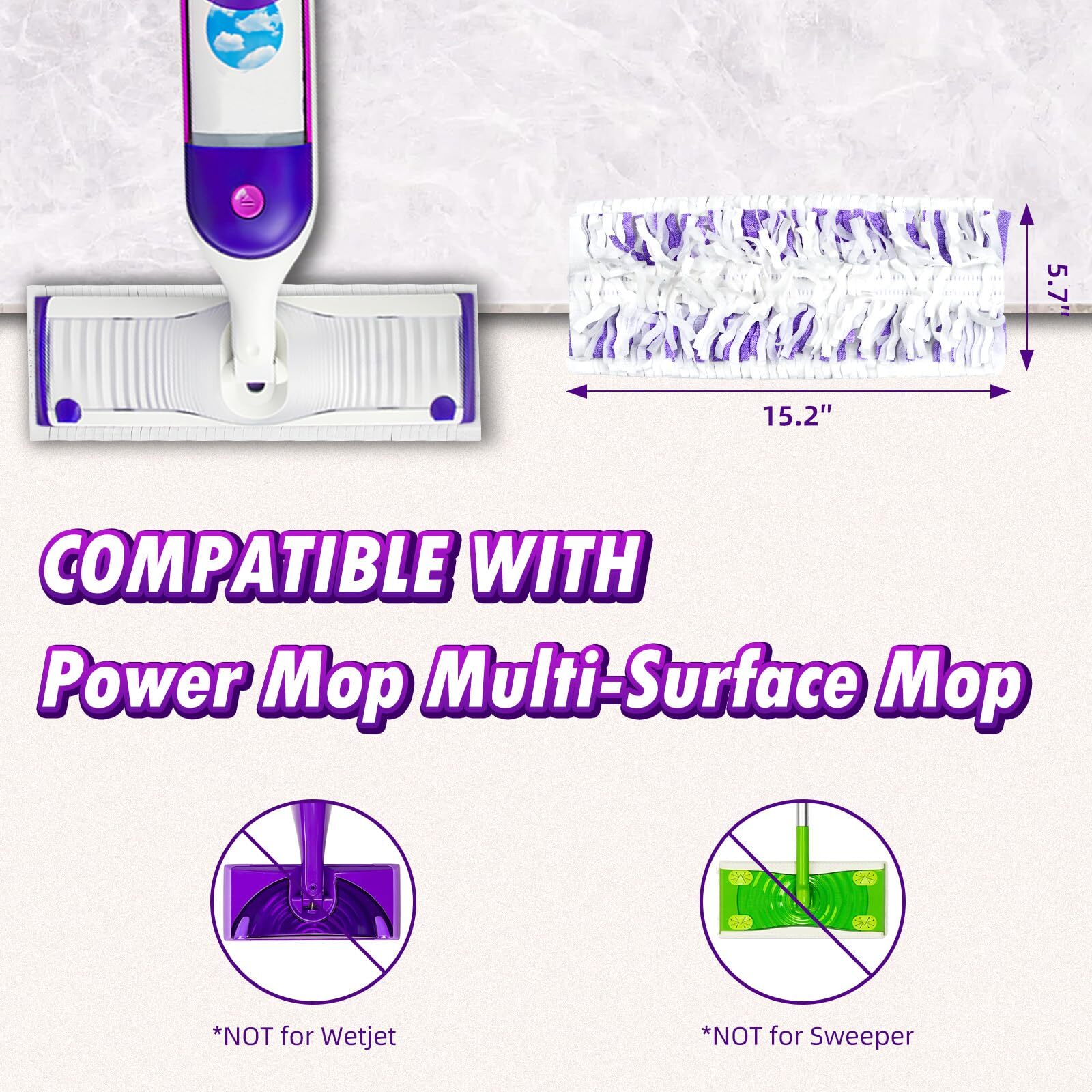 24 Count Disposable Power Mop Refills Compatible With Swiffer Power Mop Powermop
