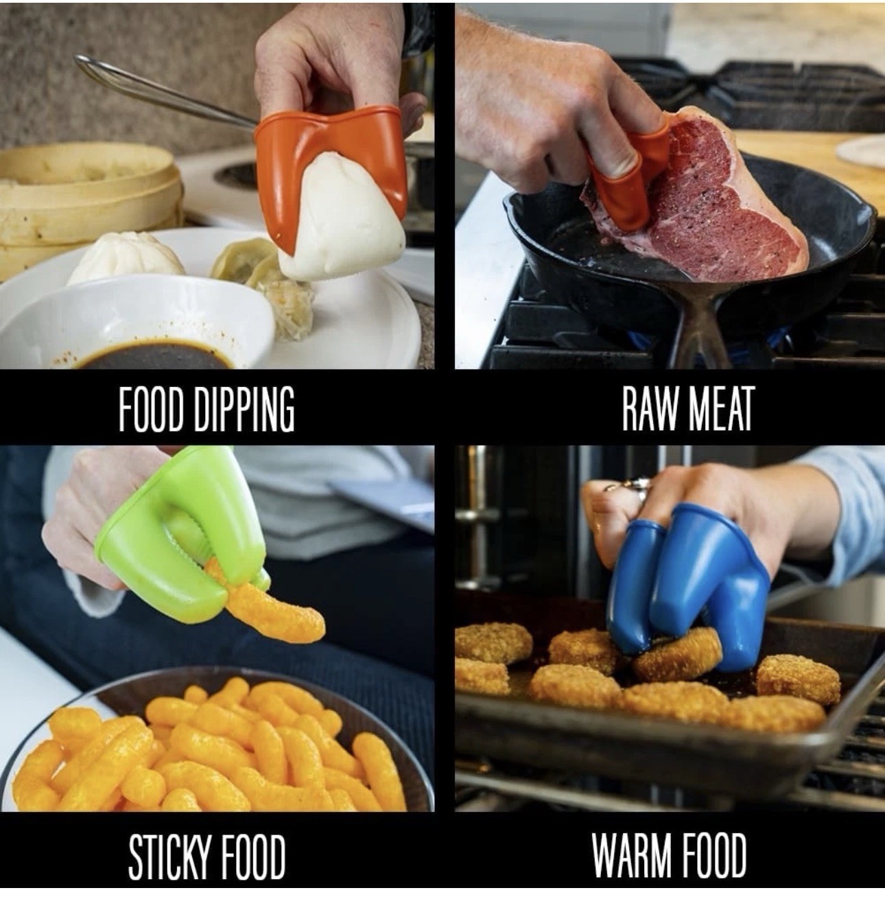 Silicone Finger Grip Cleaning Gloves Food Service One Size Green Orange Blue