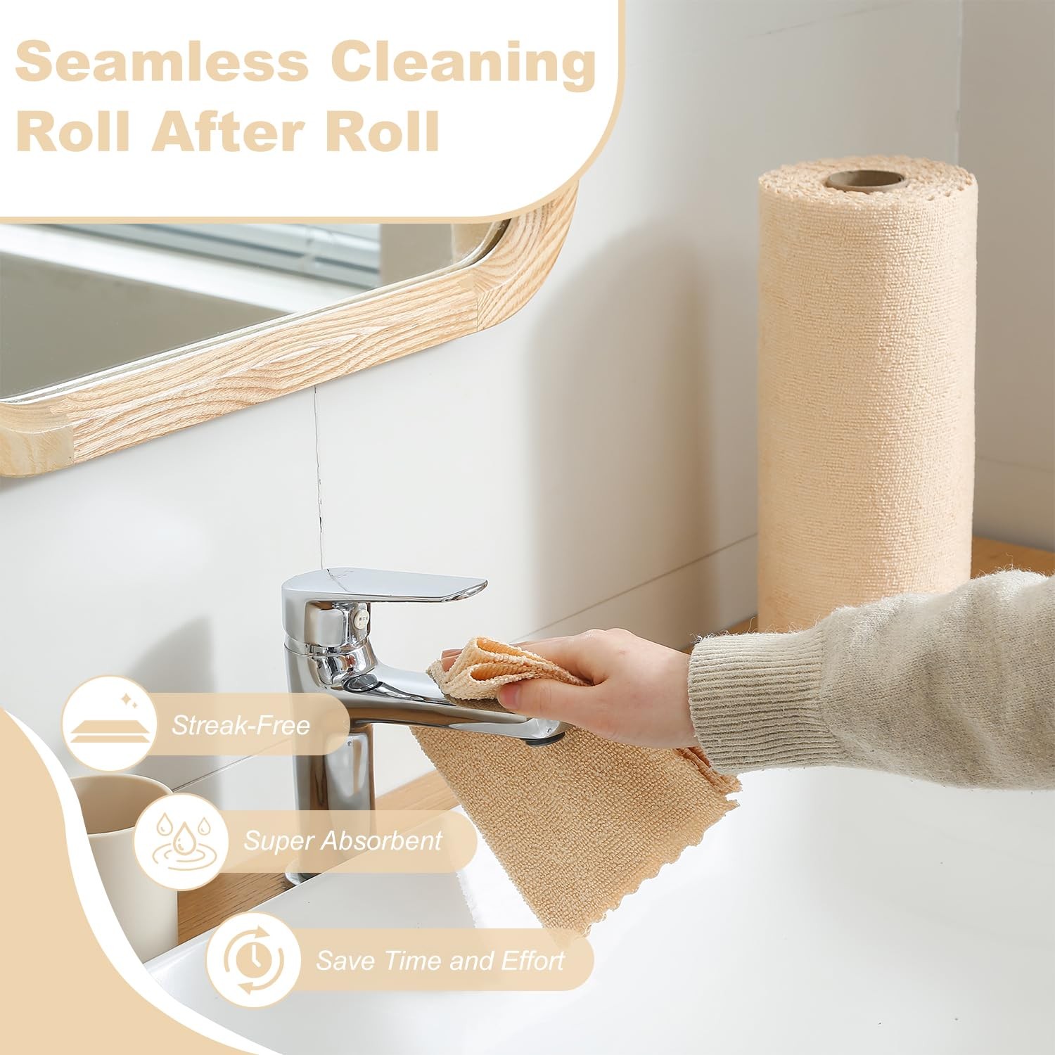 2 Roll Reusable Paper Towels,100 Sheets Tear Away Microfiber Cleaning Cloth, …