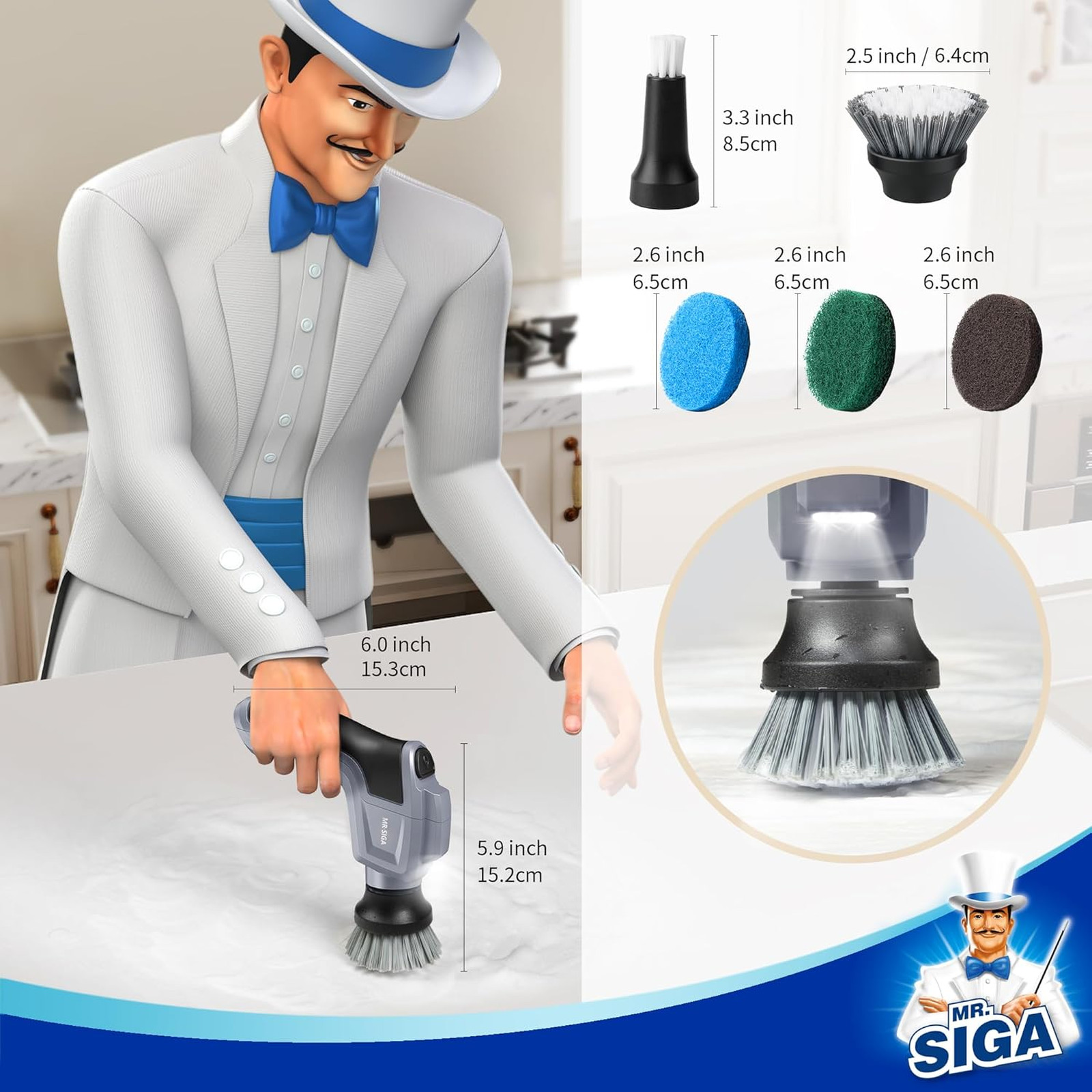 Electric Spin Scrubber Waterproof Cordless Cleaning Brush with 5 Replaceable