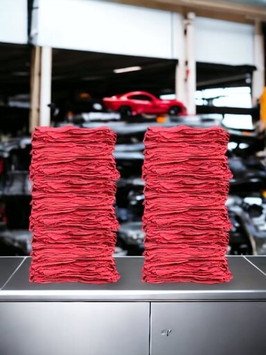 100 Pcs Red Shop Towels Jumbo 15×15 Cleaning Rags, A-Grade & Free Shipping
