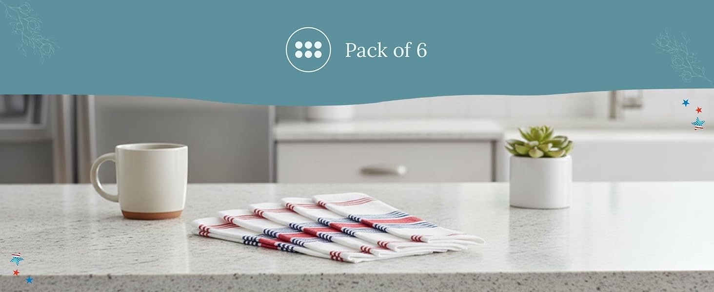Red White and Blue Kitchen Towels – 6 Pack, 100% Cotton, 30″x20″, Striped