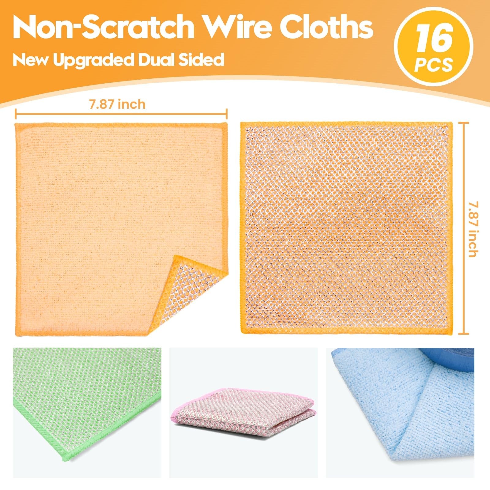 Phafaloop 16 Pcs Multipurpose Wire Dishwashing Rags, Upgraded Dual-Sided Non …