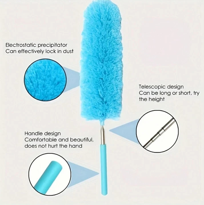 Retractable Stainless Steel Microfiber Duster for Household Dust Removal