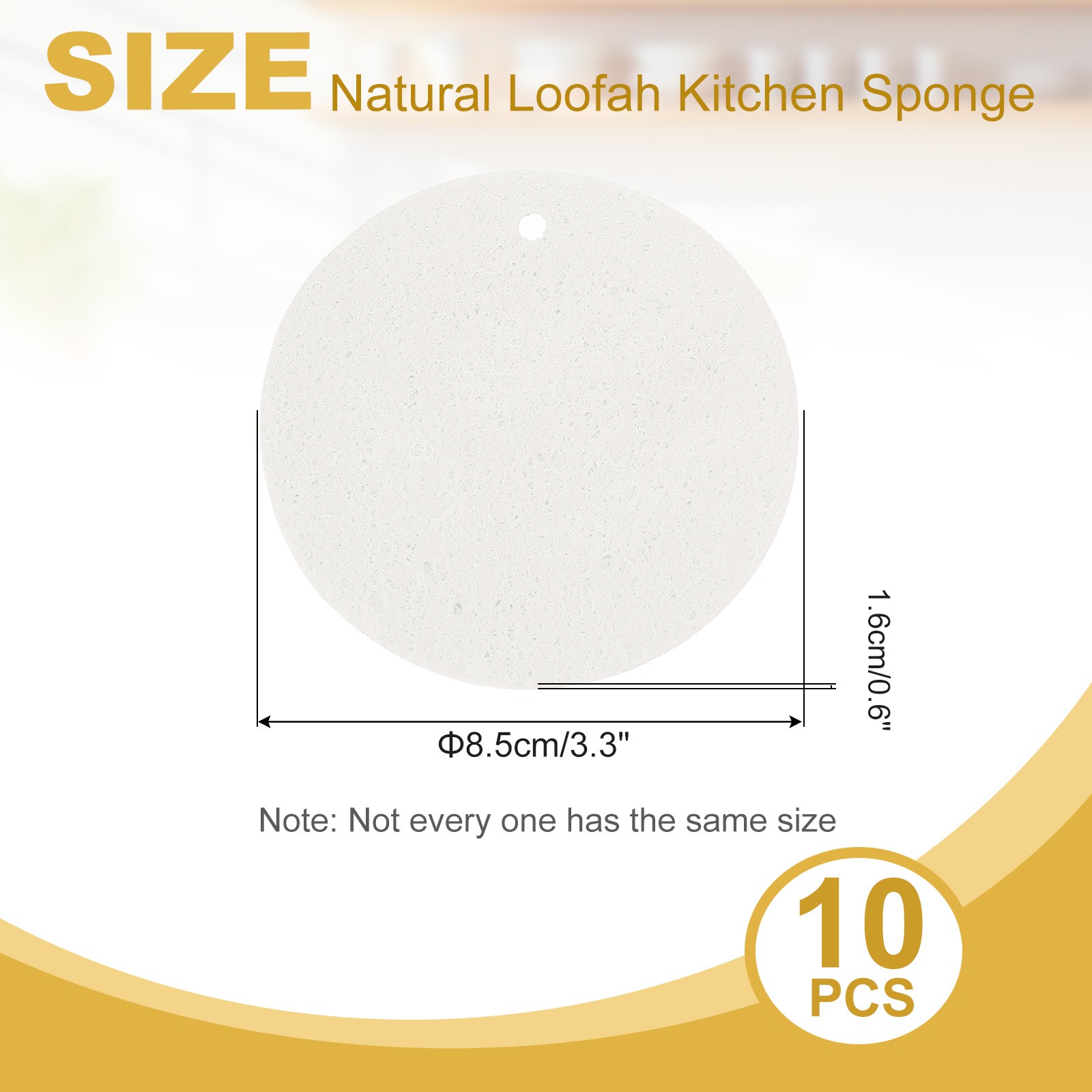 10Pcs Natural Loofah Kitchen Sponge, 3.3”x3.3”x0.6” Loofah Sponge for Dishes