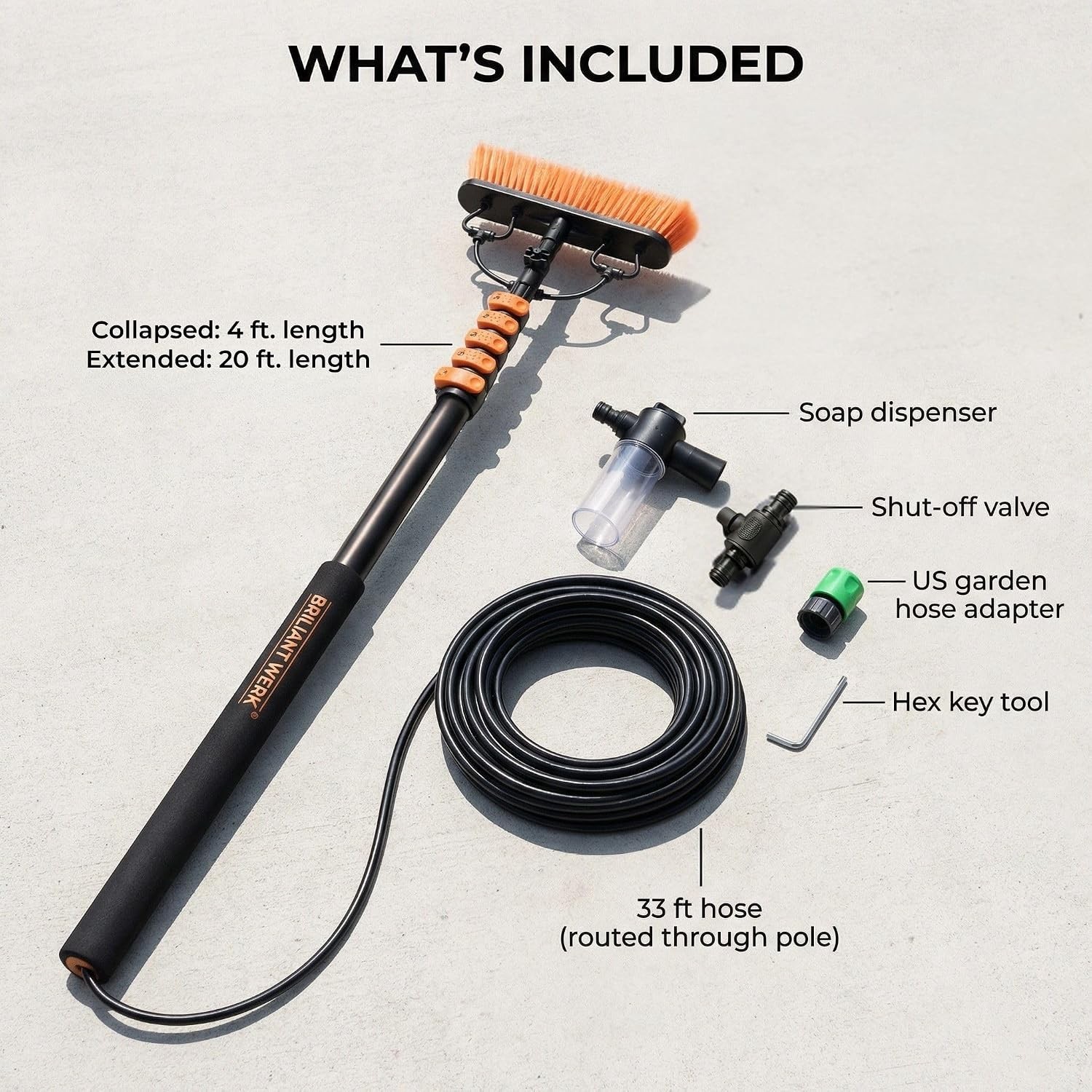Solar Panel Cleaning Brush with 20 ft Extension Pole – Water Fed Pole Brush with
