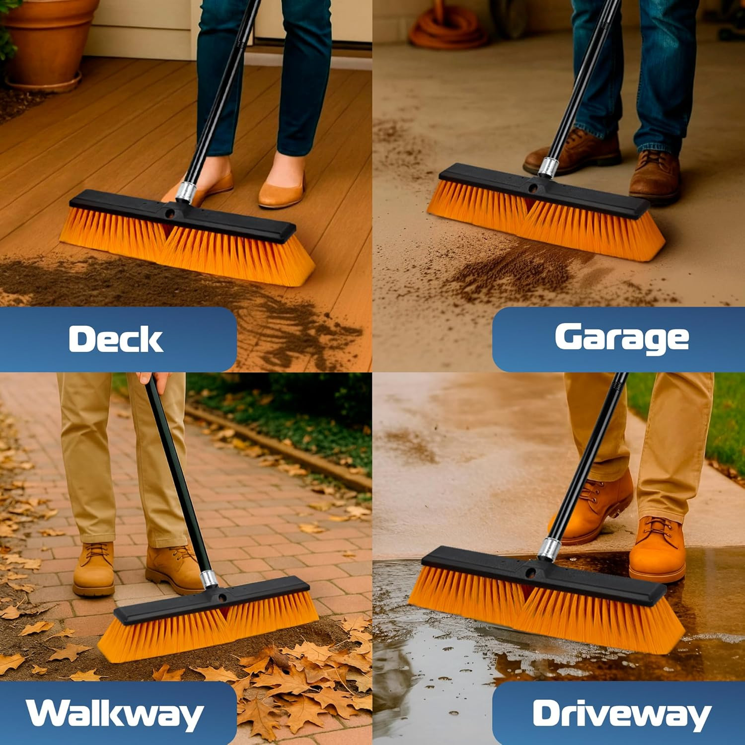 18’’ Push Broom Outdoor Heavy Duty with 59.4’’ Long Handle, Industrial Broom wit