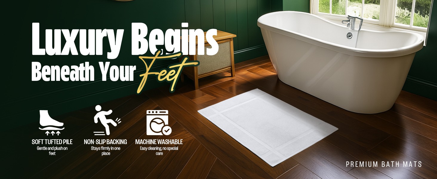 Pack of 6 100% Cotton Bath Mat Towels, 20×30 inches, Soft & Absorbent Floor