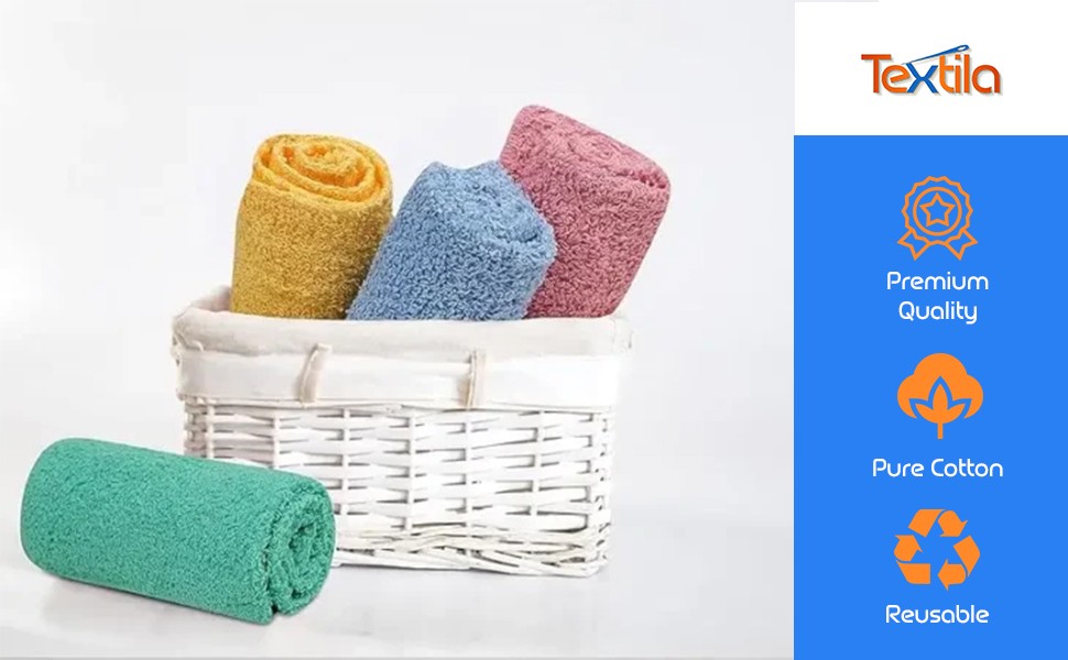 Terry Washcloths – 12×12 Inches – Pack of 10 – Multicolor – Highly Absorbent,
