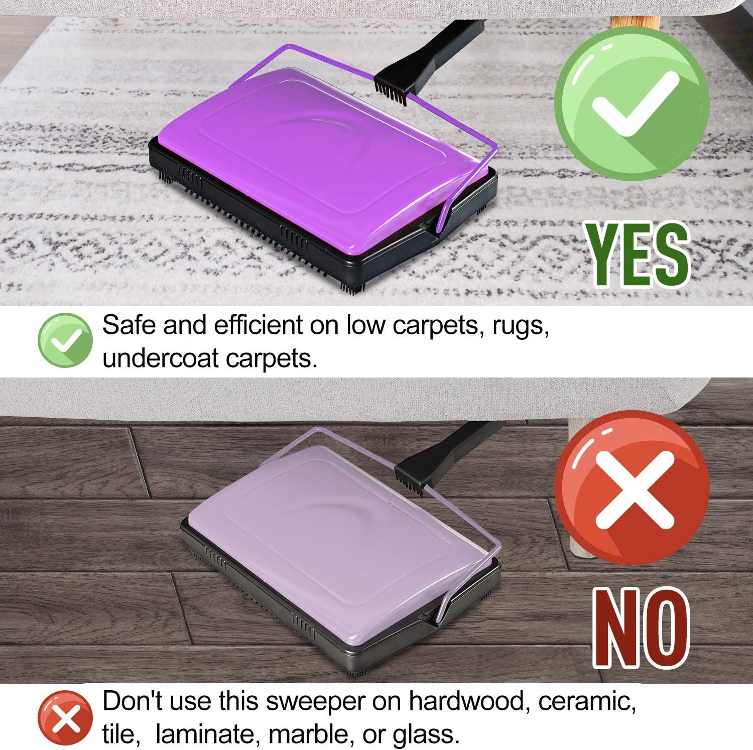 Carpet Sweeper Cleaner for Home Office Low&Undercoat Carpets Rugs Pet Hair Dust
