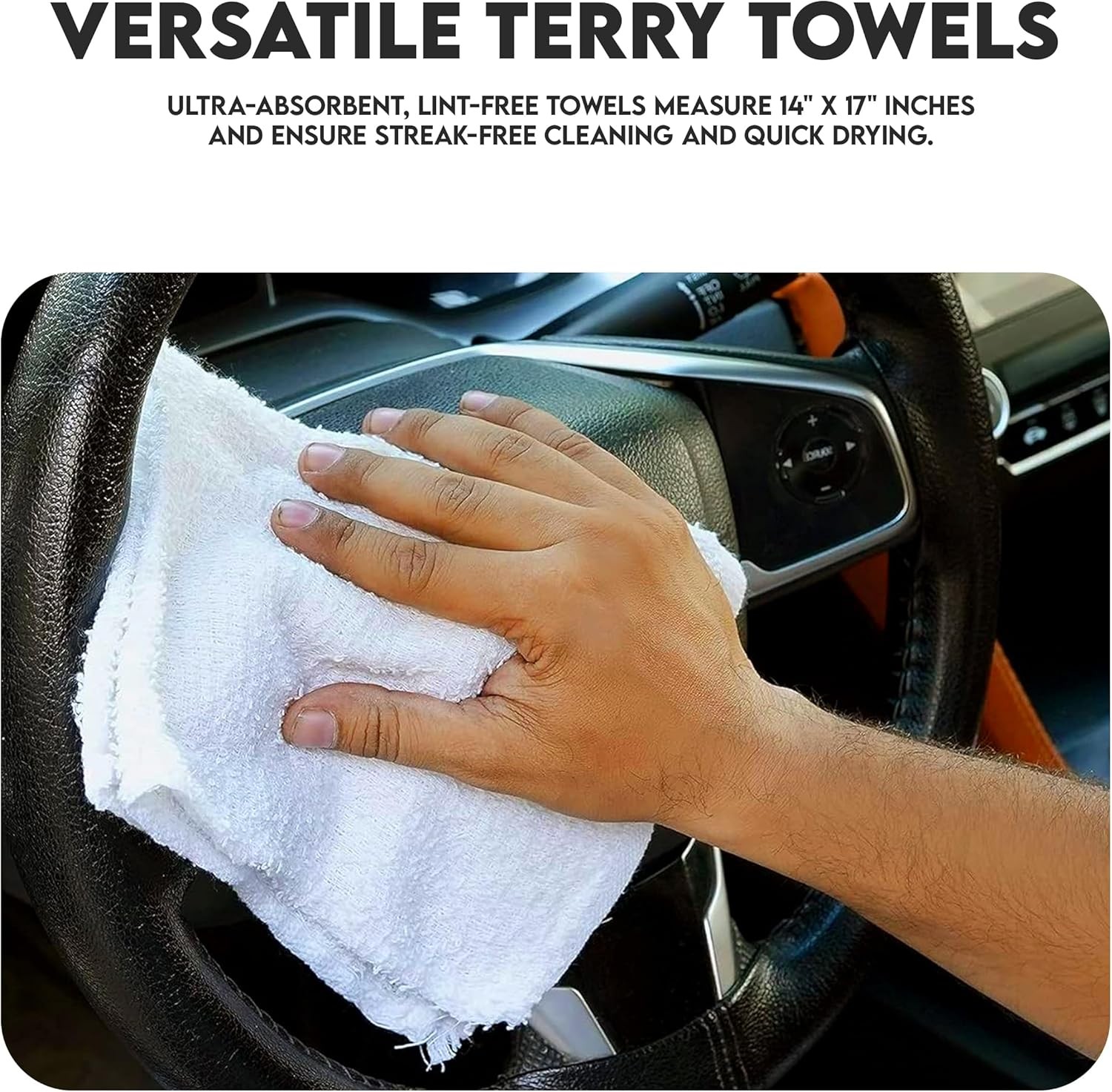 Terry Bar Mop Towels – 60 Pack (14″x17″) White Cotton Terry Cloths, Super