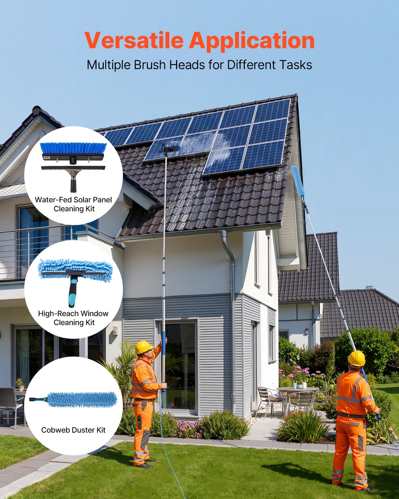VEVOR Solar Panel Cleaning Kit Water Fed Pole Kit 24 ft Brush Soap Dispenser