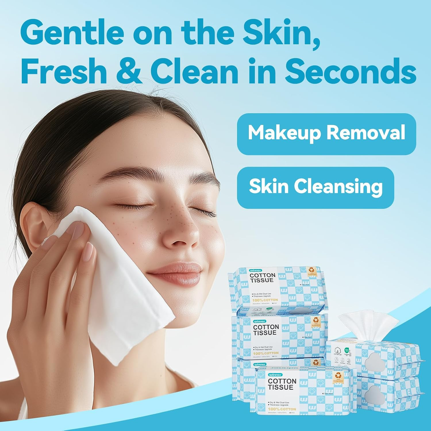 Thicker Biobased Soft Face Towels, Gentle & Unscented, 80 Count