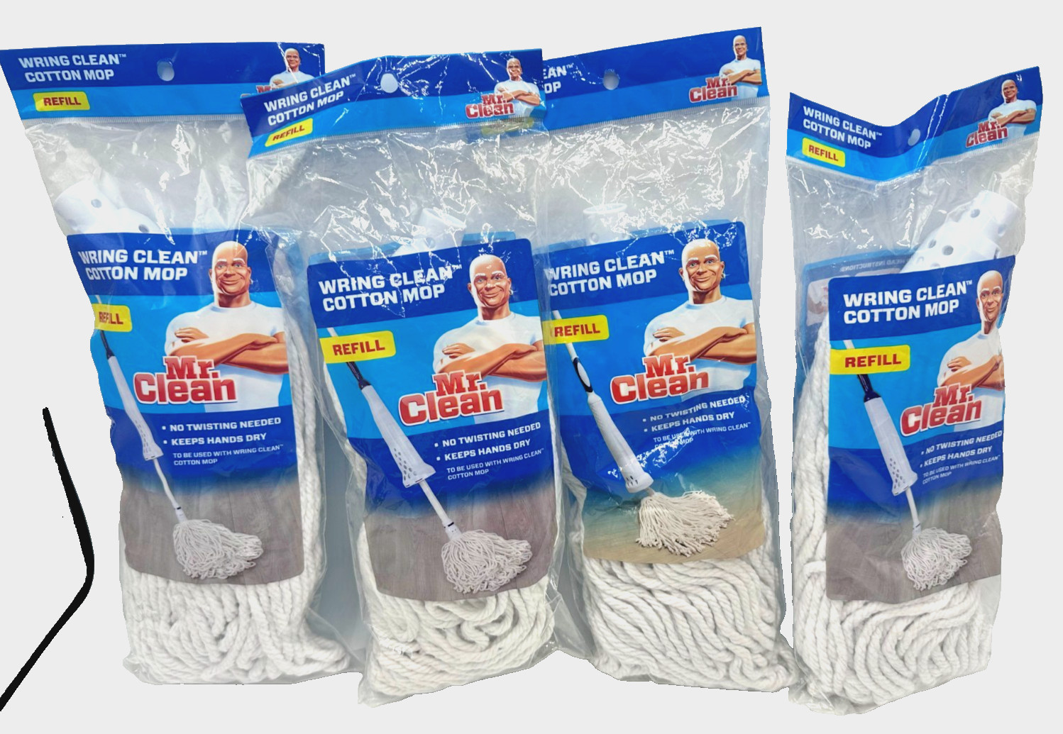 4 PACK: Mr. Clean Wring Clean Cotton Mop Head White REFILL 446999 (NEW)