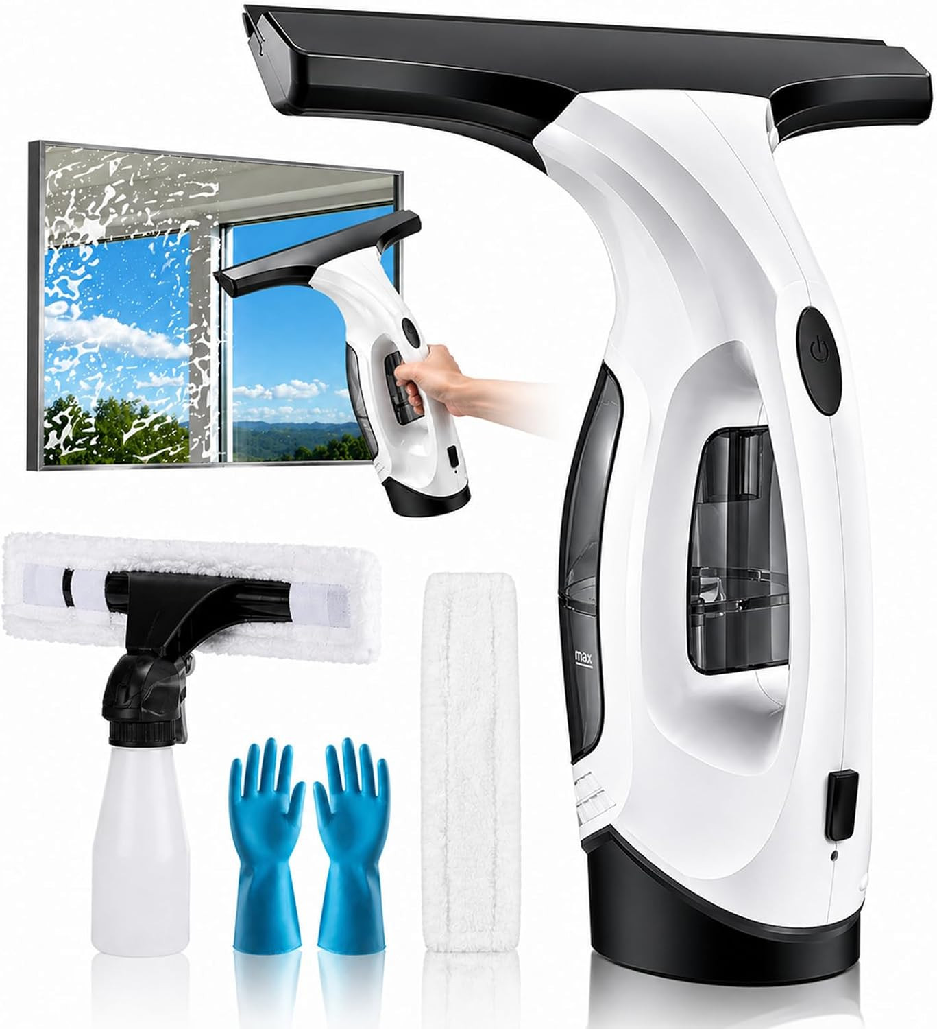 Window Vacuum Squeegee Cordless, Electric Window Cleaner Squeegee with 2000Pa Su