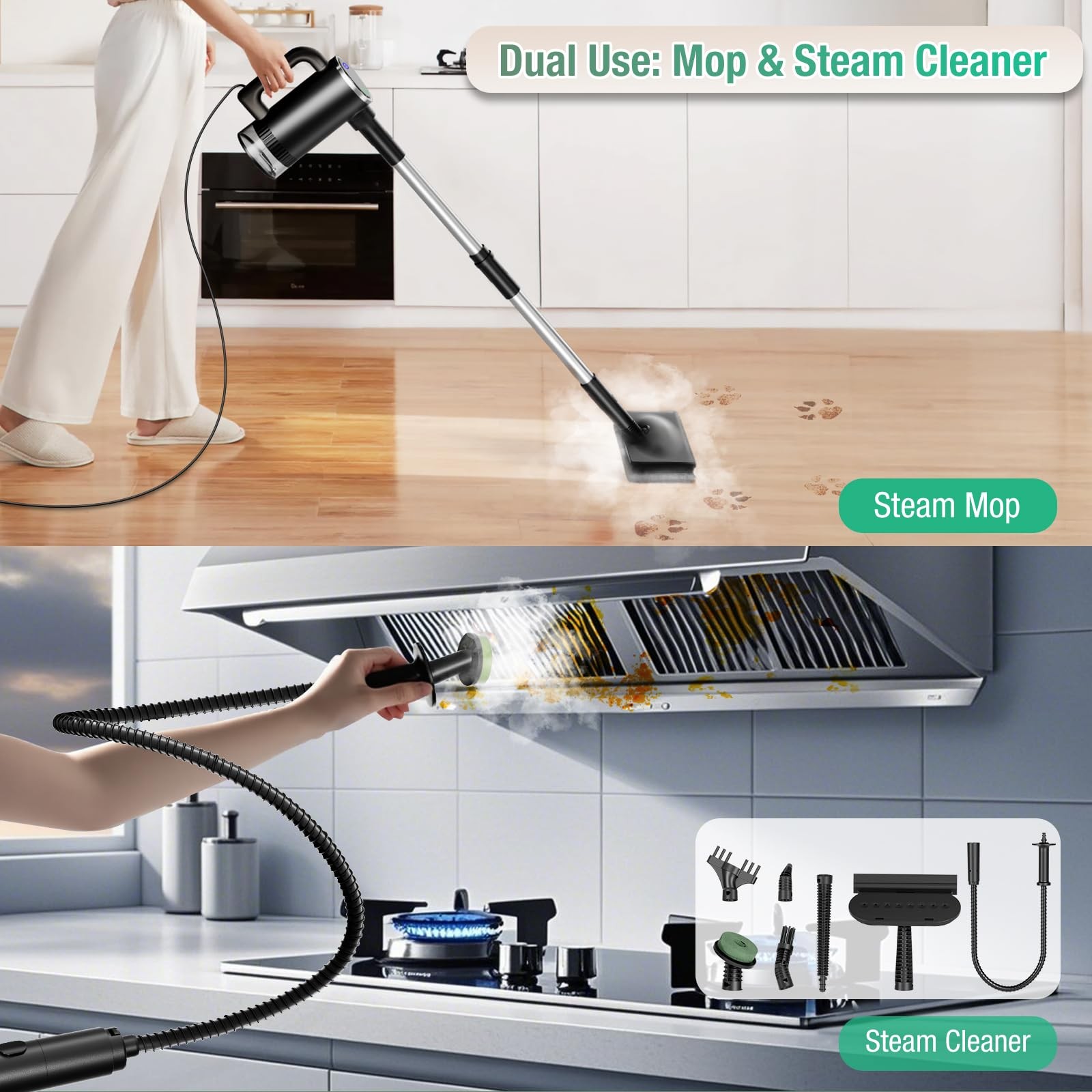 11-in-1 Steam Mop – Detachable Handheld Steam Cleaner with 380mL Tank, 260℉ F…
