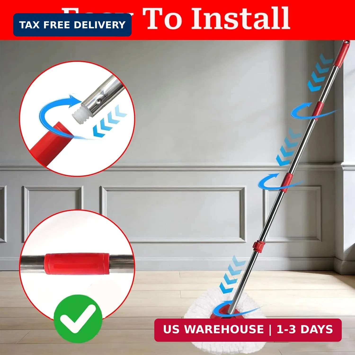 Spin Mop Handle Replacement for Ocedar, Heavy Duty Hand Press Mop Stick Replacem