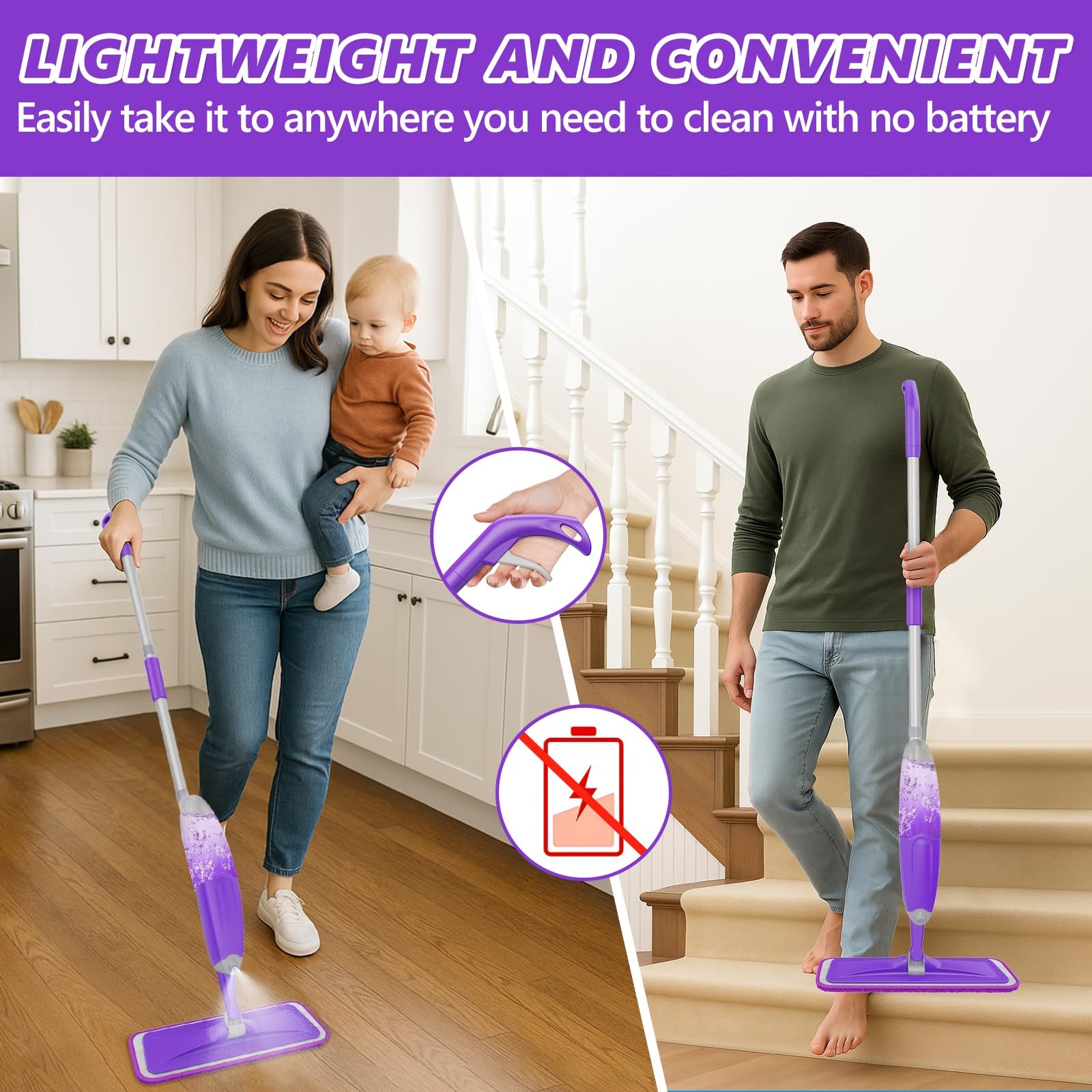HOMTOYOU Spray Mops for Floor Cleaning Wet Mop for Hardwood Tile Wood 3 Washable