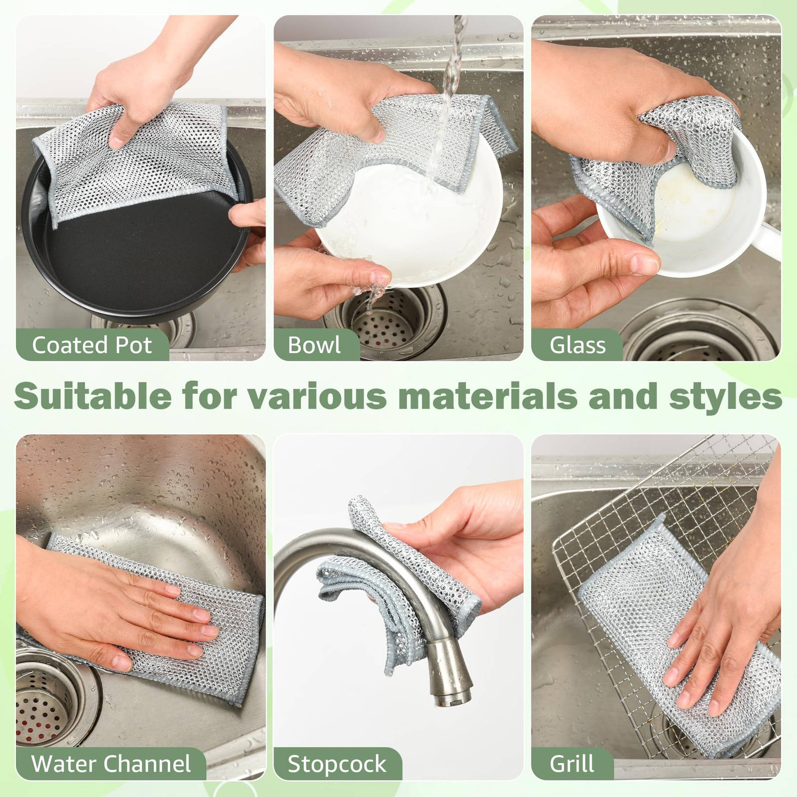 WUYILED 12Pcs Non Scratch Wire Dish Cloth, Multipurpose Wire Dishwashing Rags…