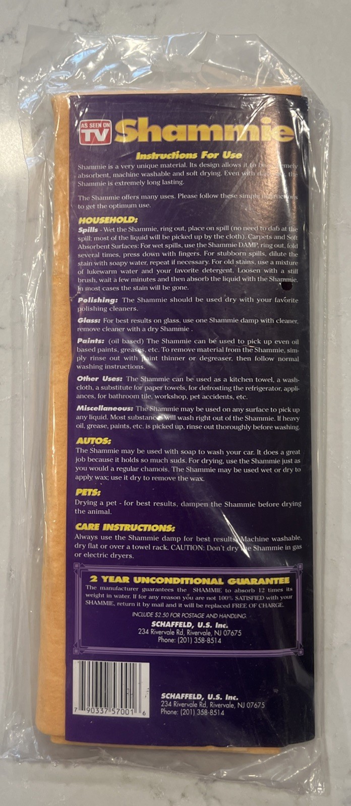 Shammie Durable Heavyweight Chamois Towel As Seen on TV – Made Germany 27” x 20”