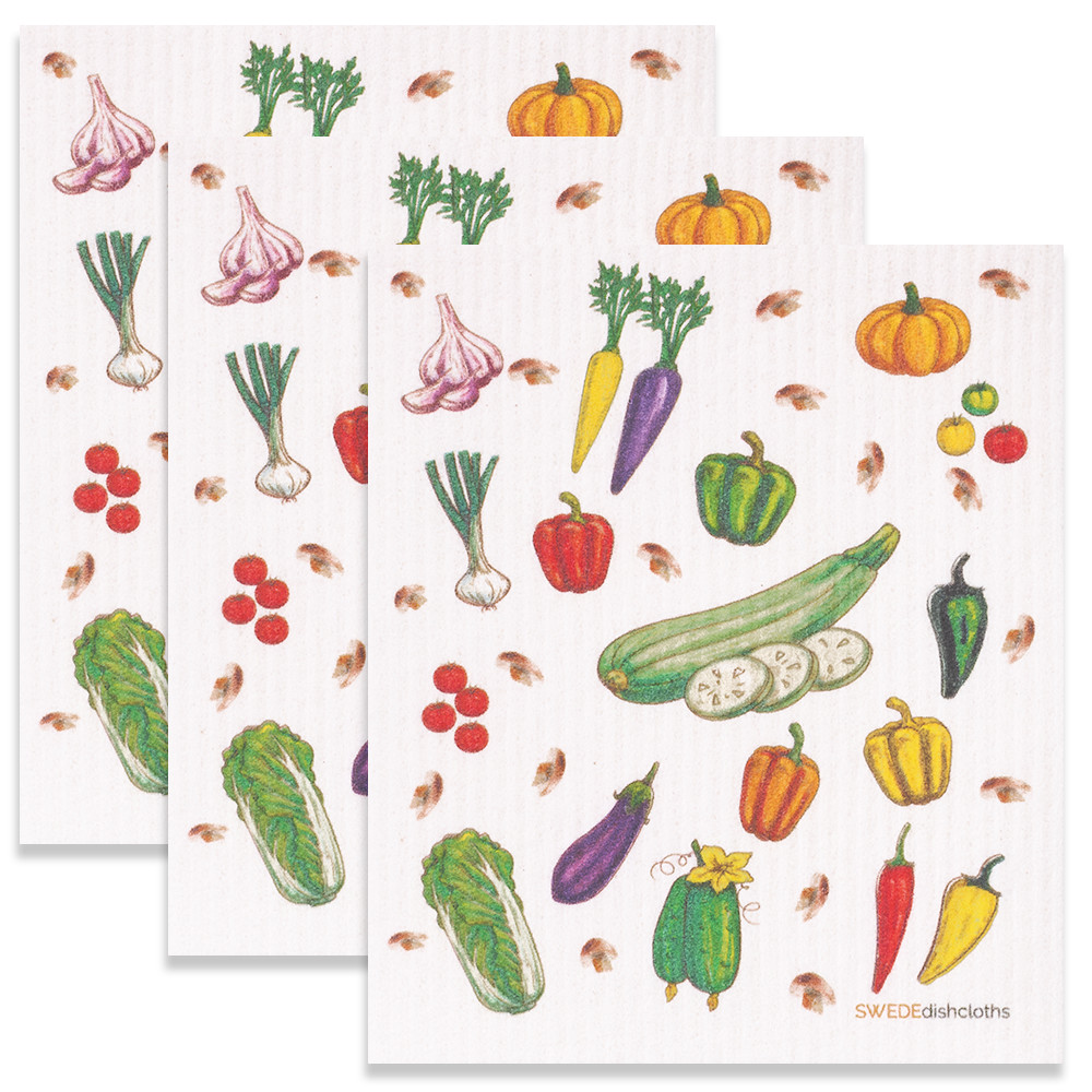 Swedish Dish cloth Set of 3 each Swedish Dishcloths Veggies C Design